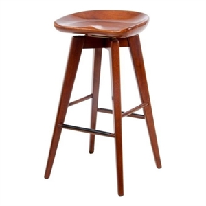 Pemberly Row Hardwood Bar Height Backless Swivel Stool Contoured Seat in Walnut