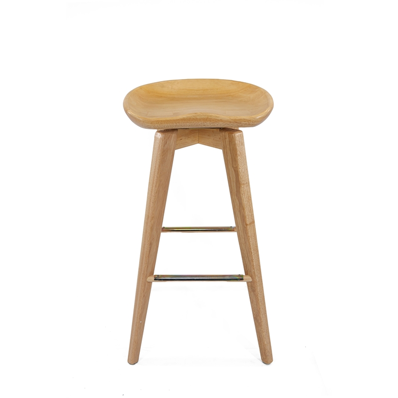Pemberly Row Rubberwood Backless Swivel Bar Stool with Contoured Seat in Natural