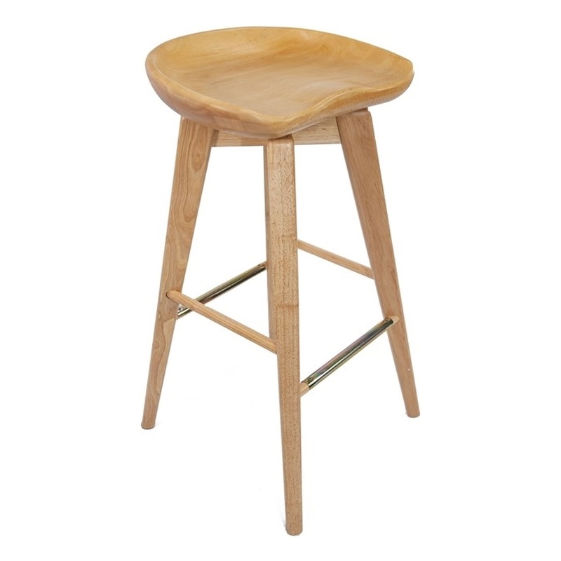 Pemberly Row Rubberwood Backless Swivel Bar Stool with Contoured Seat in Natural