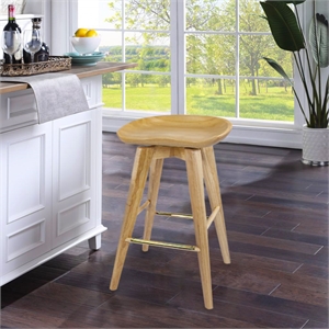 Pemberly Row Rubberwood Backless Swivel Bar Stool with Contoured Seat in Natural