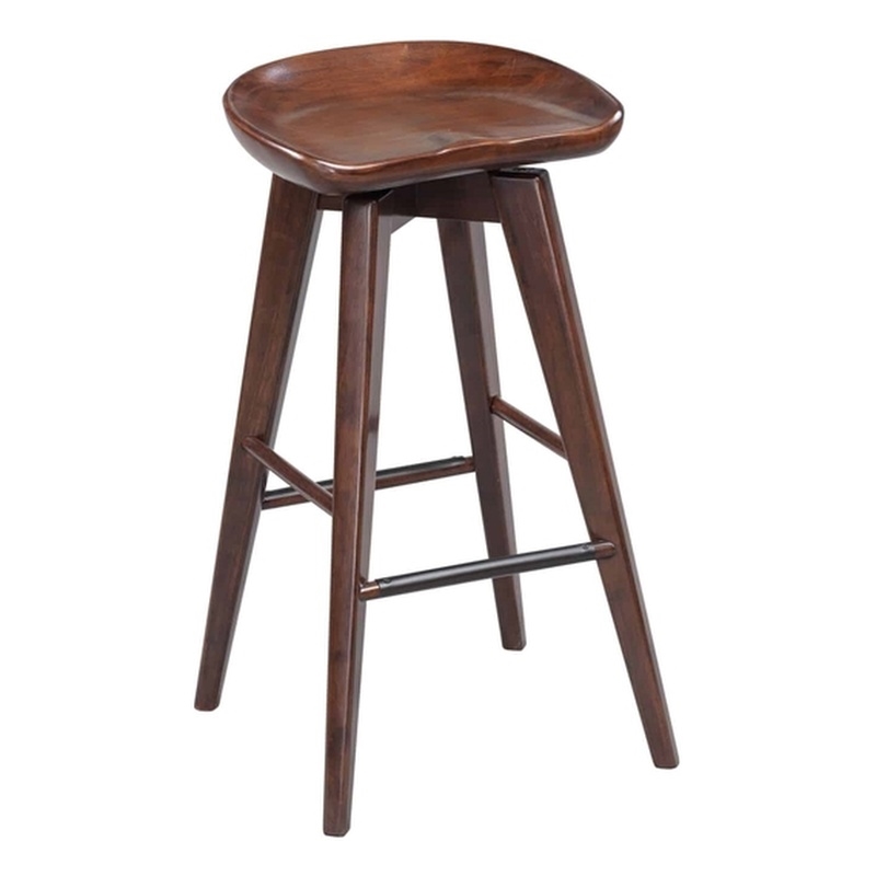 Pemberly Row Hardwood Backless Bar Swivel Stool Contoured Seat in Cappuccino