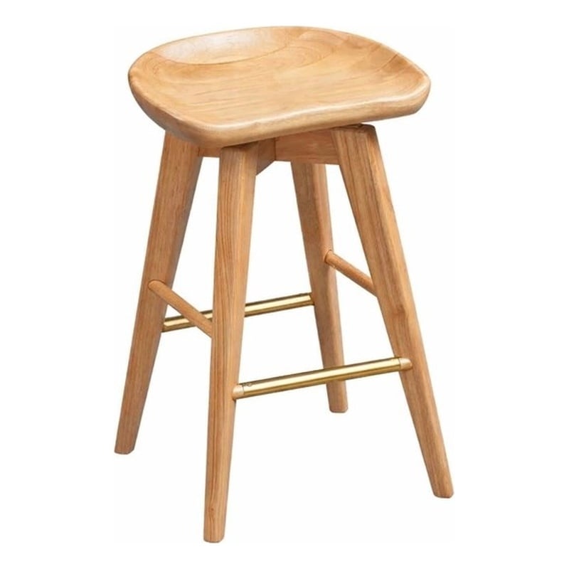 Pemberly Row Hardwood Backless Counter Swivel Stool Contoured Seat in Natural