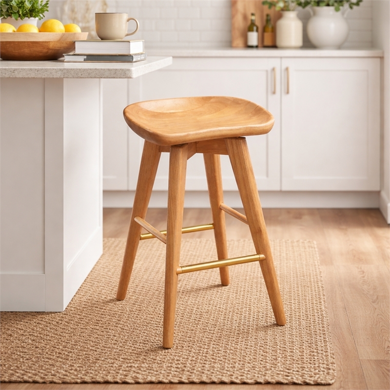 Pemberly Row Hardwood Backless Counter Swivel Stool Contoured Seat in Natural
