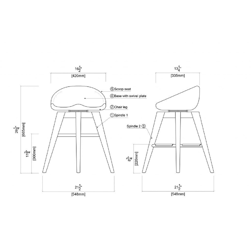 Pemberly Row Hardwood Backless Counter Swivel Stool Contoured Seat in Natural