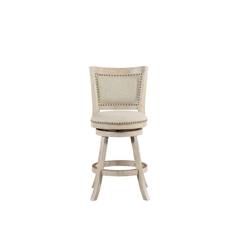 Pemberly Row Rubberwood Nailhead Swivel Counter Stool in Ivory
