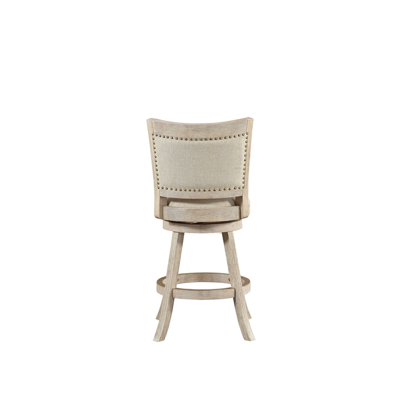 Pemberly Row Rubberwood Nailhead Swivel Counter Stool in Ivory