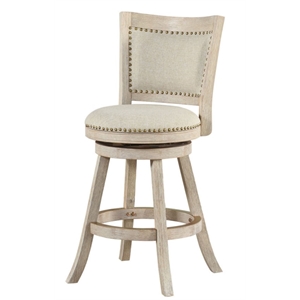 Pemberly Row Rubberwood Nailhead Swivel Counter Stool in Ivory