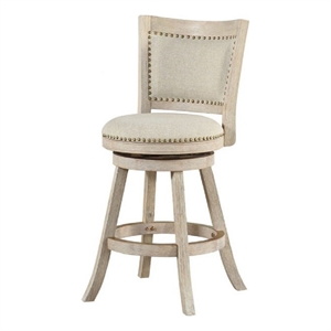 Pemberly Row Rubberwood Nailhead Swivel Counter Stool in Ivory