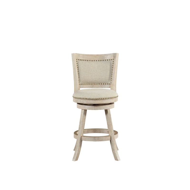 Pemberly Row Rubberwood Nailhead Swivel Counter Stool in Ivory