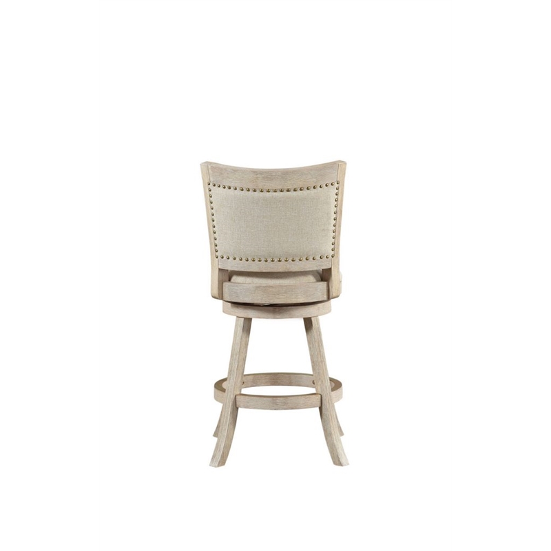 Pemberly Row Rubberwood Nailhead Swivel Counter Stool in Ivory