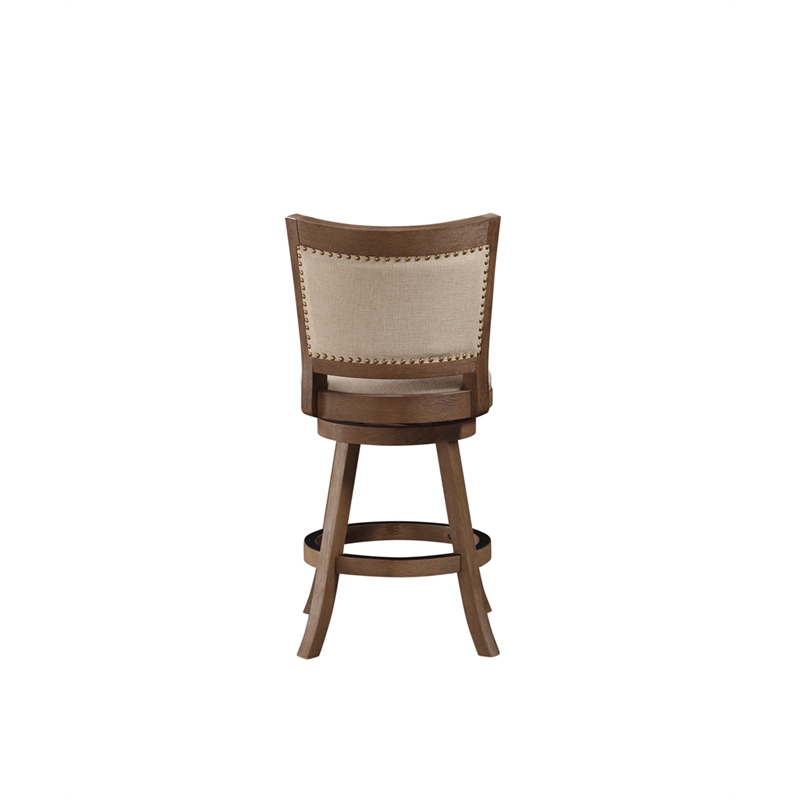 Pemberly Row Rubberwood Nailhead Swivel Counter Stool in Driftwood and Ivory