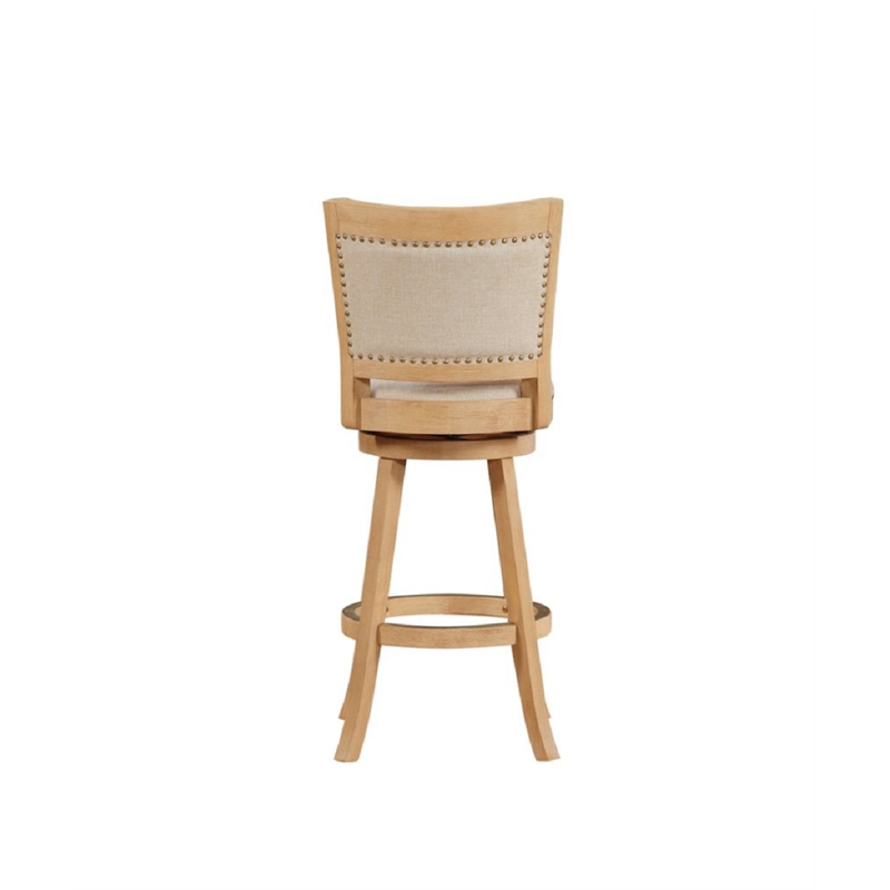 Pemberly Row Rubberwood Nailhead Swivel Bar Stool with Linen Seat in Cream