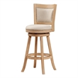 Pemberly Row Rubberwood Nailhead Swivel Bar Stool with Linen Seat in Cream