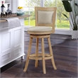 Pemberly Row Rubberwood Nailhead Swivel Bar Stool with Linen Seat in Cream