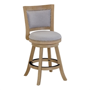 Pemberly Row Grey Fabric Nailhead Swivel Counter Stool in Driftwood