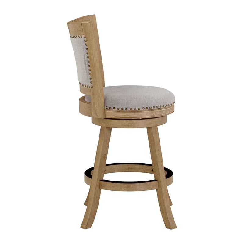 Pemberly Row Grey Fabric Nailhead Swivel Counter Stool in Driftwood