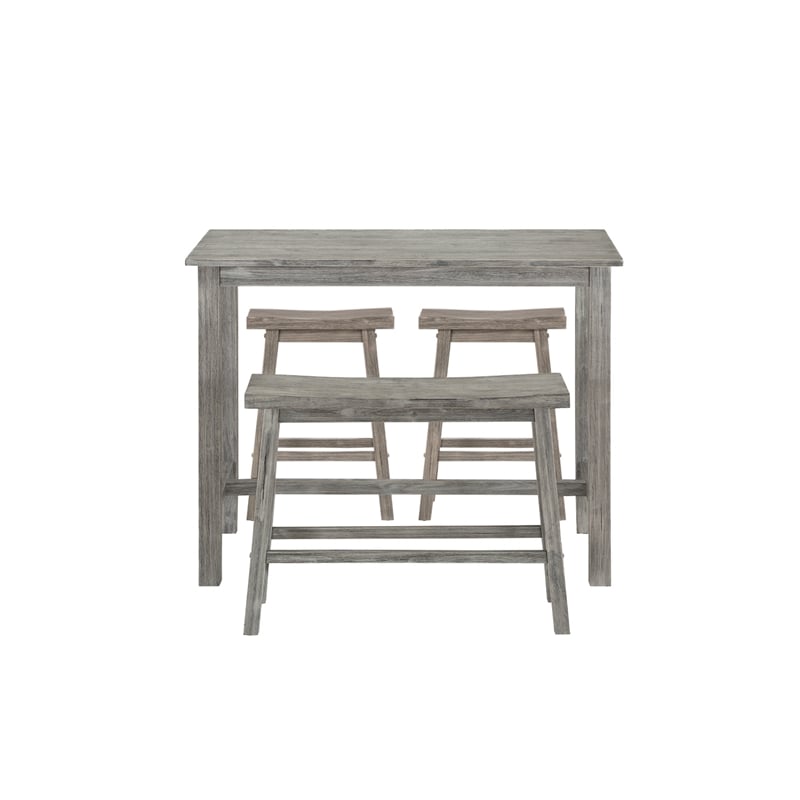 Pemberly Row 4-Piece Acacia Wood Saddle Pub Set in Storm Gray