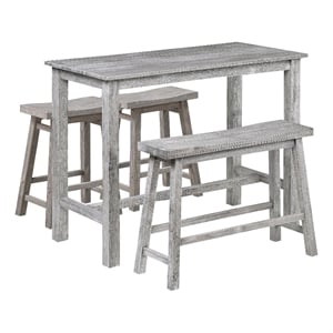 Pemberly Row 4-Piece Acacia Wood Saddle Pub Set in Storm Gray