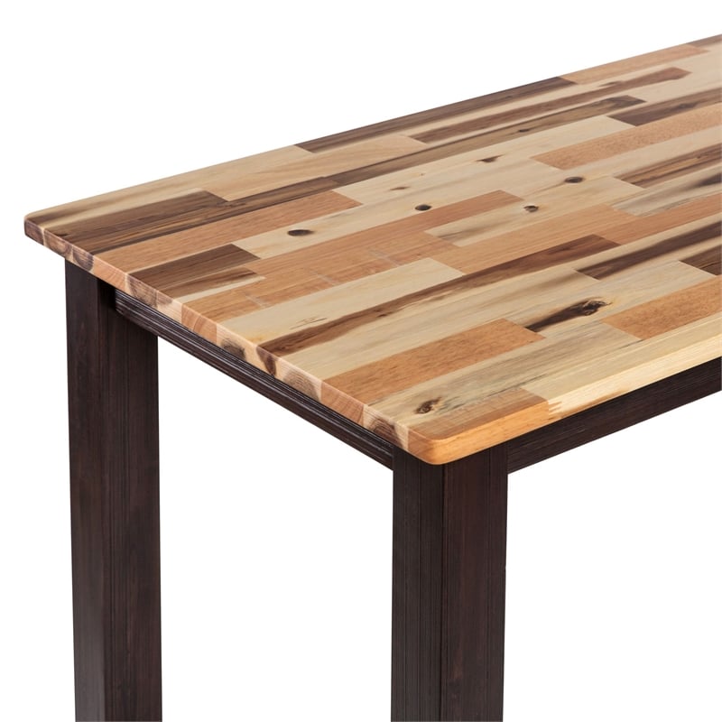 Pemberly Row Rubberwood Rustic Wire-Brush Pub Table in Blended Espresso