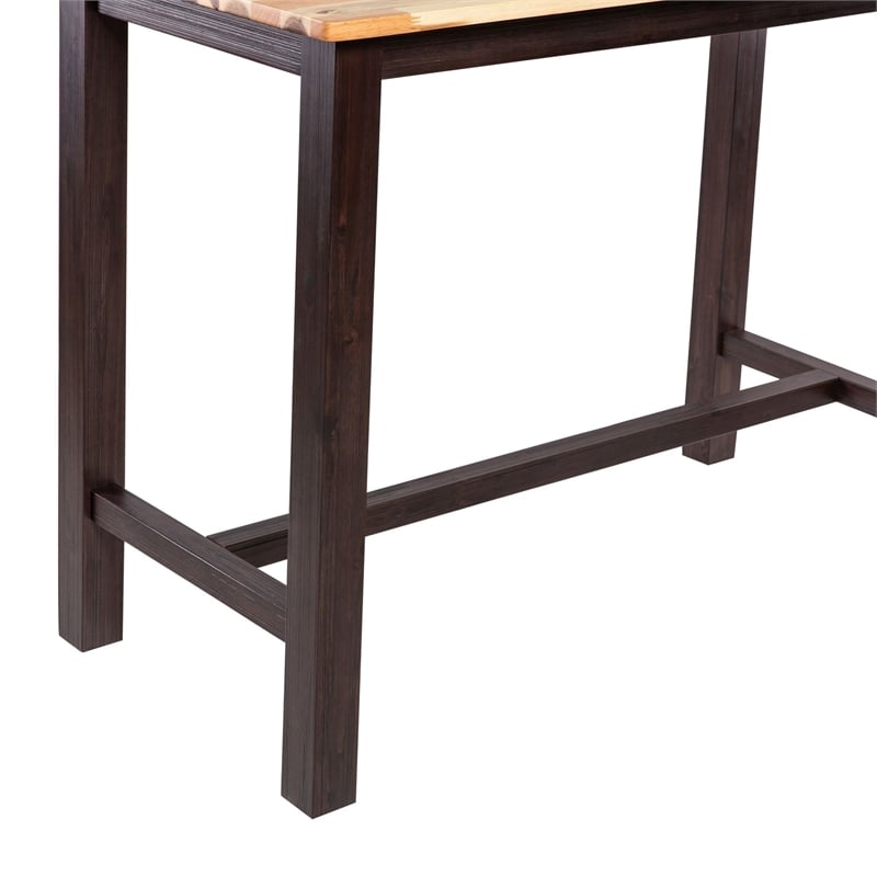 Pemberly Row Rubberwood Rustic Wire-Brush Pub Table in Blended Espresso