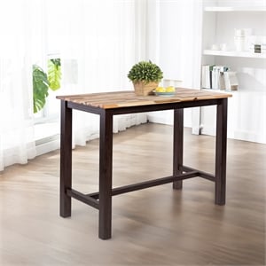 Pemberly Row Rubberwood Rustic Wire-Brush Pub Table in Blended Espresso