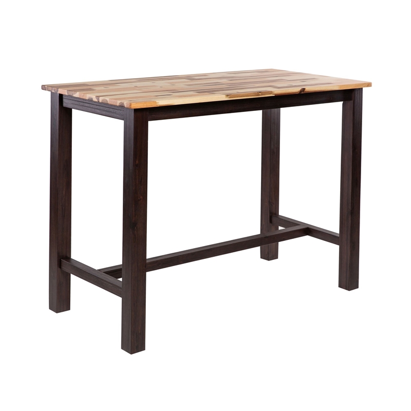 Pemberly Row Rubberwood Rustic Wire-Brush Pub Table in Blended Espresso