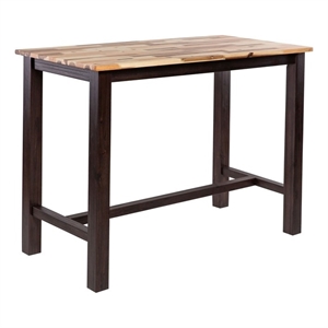 Pemberly Row Rubberwood Rustic Wire-Brush Pub Table in Blended Espresso