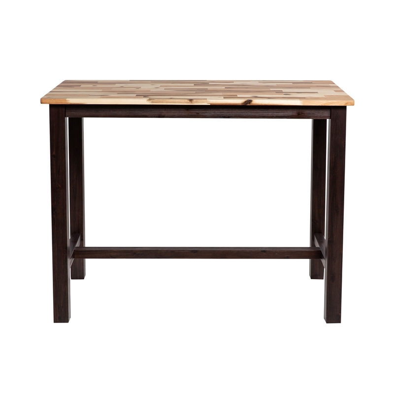 Pemberly Row Rubberwood Rustic Wire-Brush Pub Table in Blended Espresso