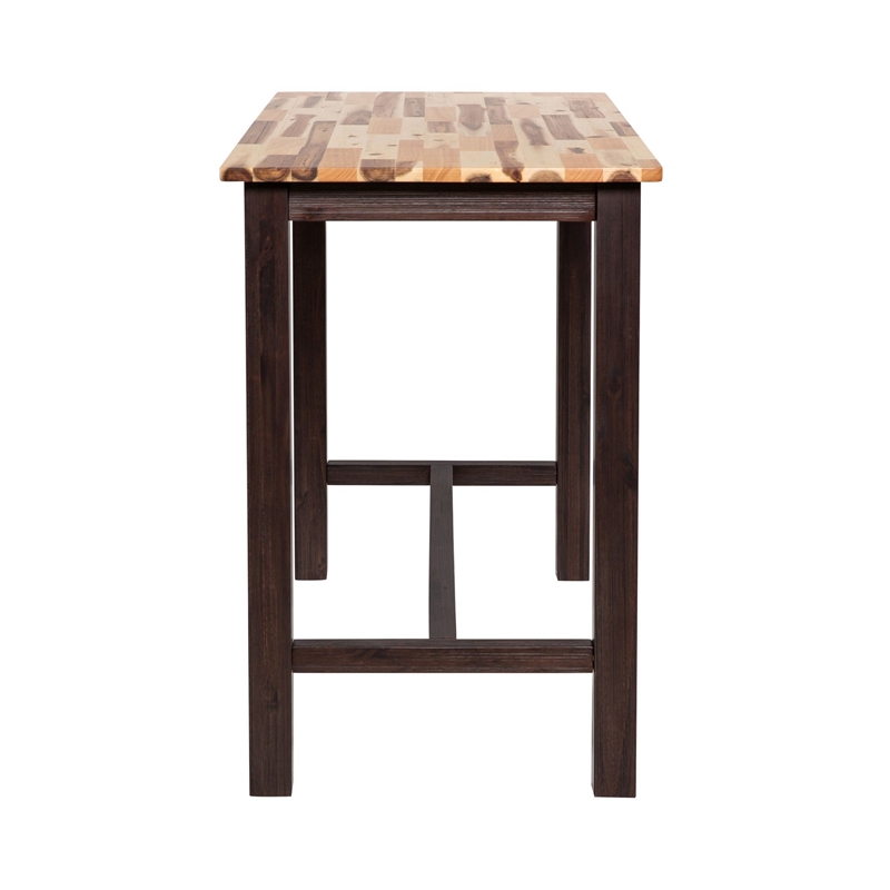 Pemberly Row Rubberwood Rustic Wire-Brush Pub Table in Blended Espresso