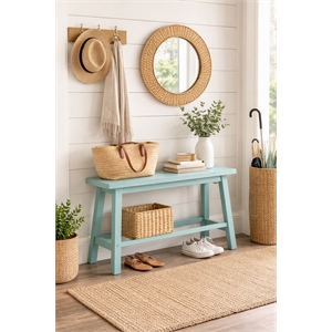 Pemberly Row Acacia Wood Backless Contoured Bench in Aspen Valley