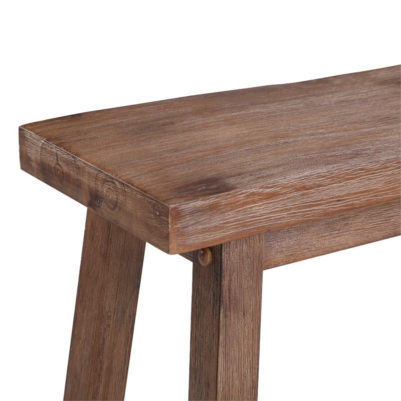 Pemberly Row Acacia Wood Farmhouse Contoured Saddle Bench in Barnwood