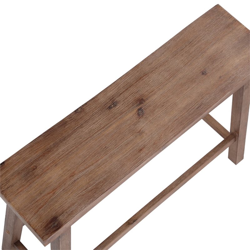 Pemberly Row Acacia Wood Farmhouse Contoured Saddle Bench in Barnwood