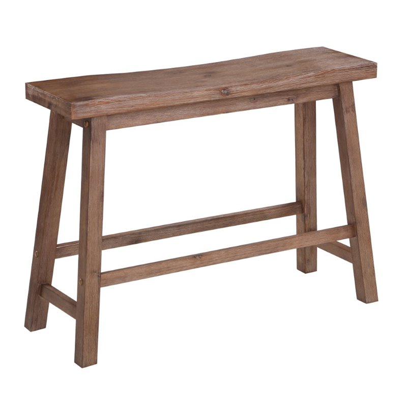 Pemberly Row Acacia Wood Farmhouse Contoured Saddle Bench in Barnwood