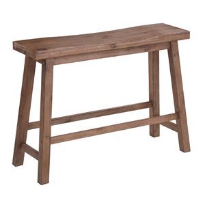 Pemberly Row Acacia Wood Farmhouse Contoured Saddle Bench in Barnwood
