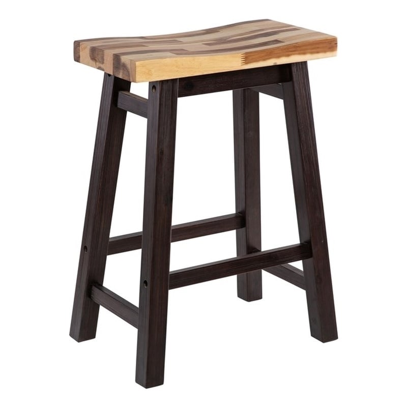 Pemberly Row Acacia Wood Backless Saddle Counter Stool in Blended Espresso