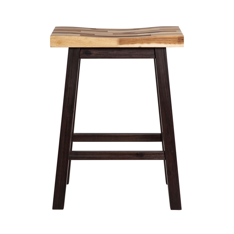 Pemberly Row Acacia Wood Backless Saddle Counter Stool in Blended Espresso