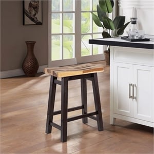 Pemberly Row Acacia Wood Backless Saddle Counter Stool in Blended Espresso