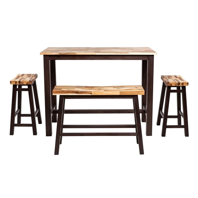Pemberly Row 4-Piece Acacia Wood Saddle Pub Set in Blended Espresso