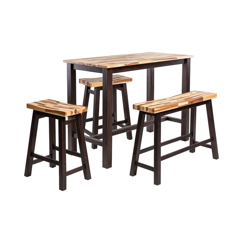 Pemberly Row 4-Piece Acacia Wood Saddle Pub Set in Blended Espresso