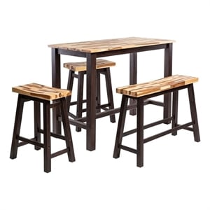 Pemberly Row 4-Piece Acacia Wood Saddle Pub Set in Blended Espresso
