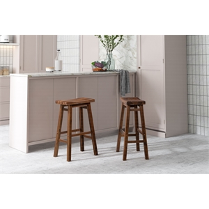 Pemberly Row Acacia Wood Saddle Bar Stool (Set of 2) in Chestnut