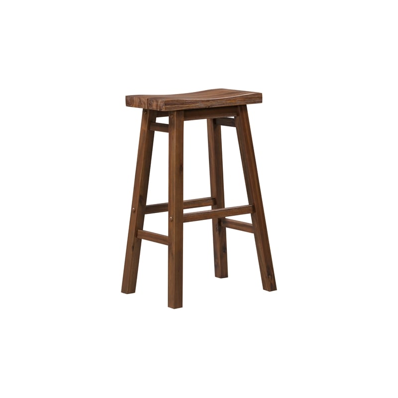 Pemberly Row Acacia Wood Saddle Bar Stool (Set of 2) in Chestnut