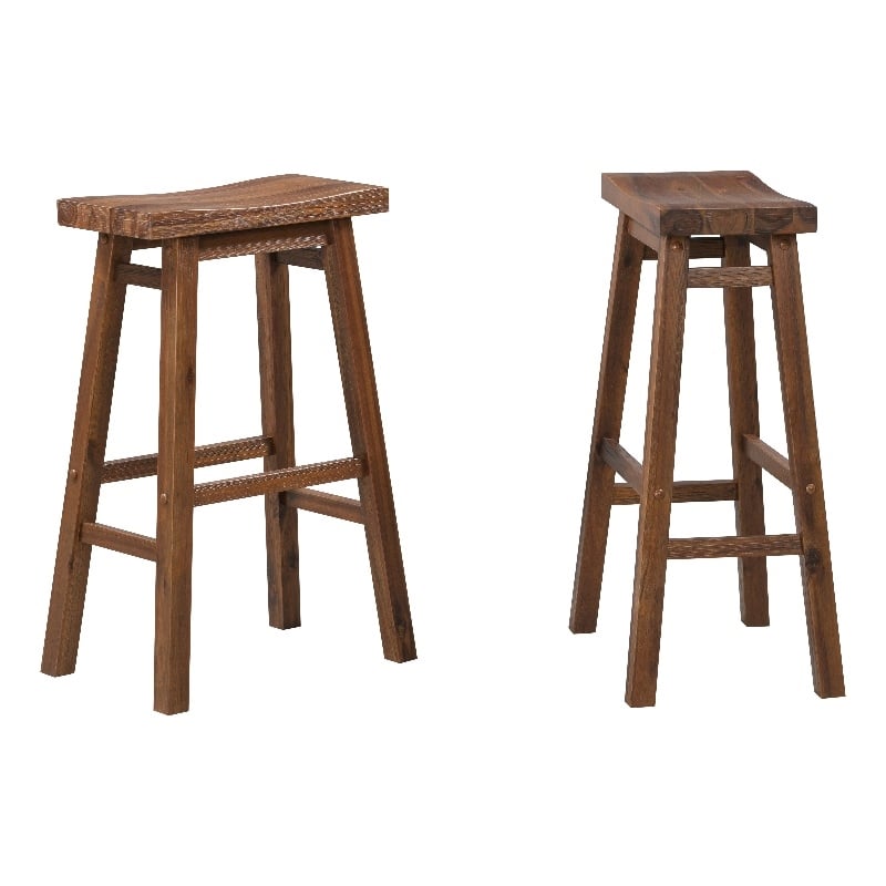 Pemberly Row Acacia Wood Saddle Bar Stool (Set of 2) in Chestnut