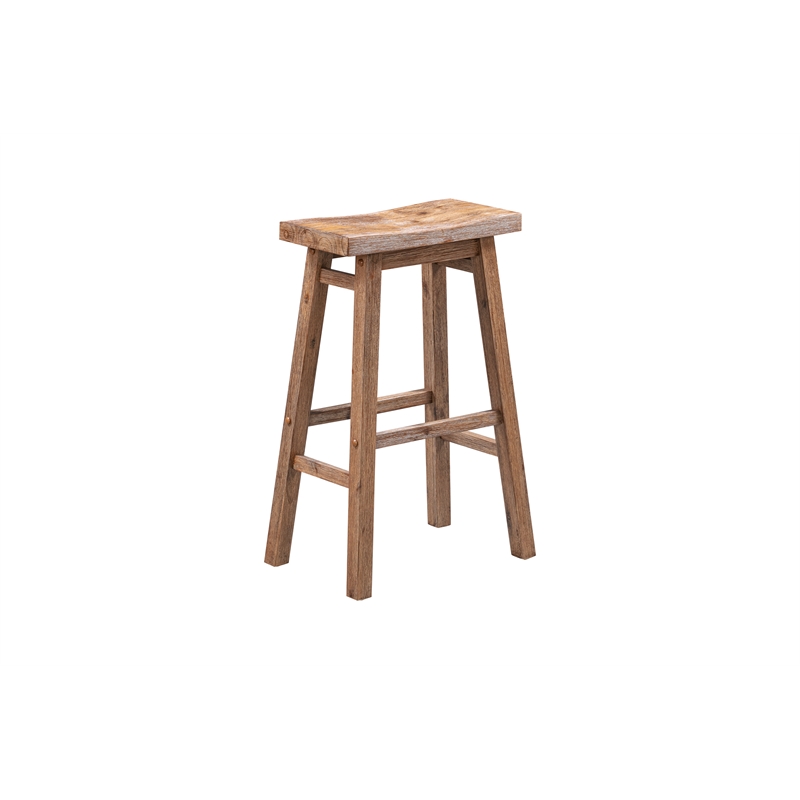 Pemberly Row Acacia Wood Backless Saddle Bar Stools (Set of 2) in Barnwood