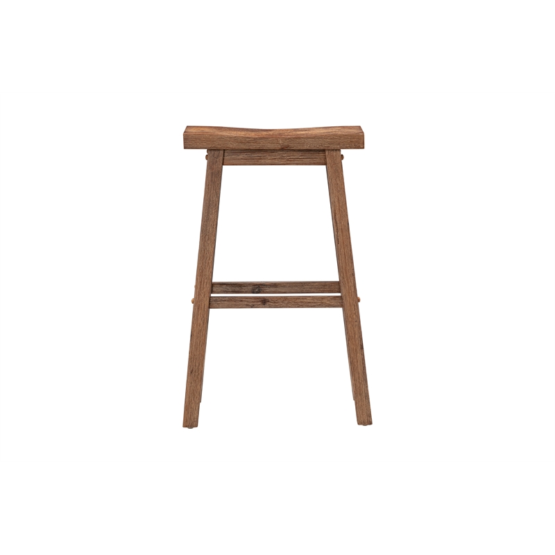 Pemberly Row Acacia Wood Backless Saddle Bar Stools (Set of 2) in Barnwood