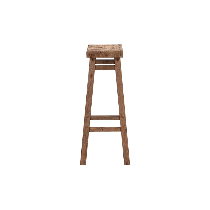 Pemberly Row Acacia Wood Backless Saddle Bar Stools (Set of 2) in Barnwood