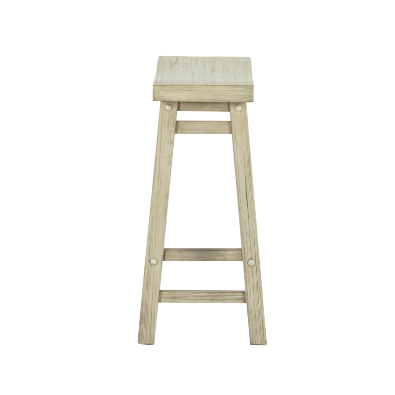 Pemberly Row Acacia Wood Backless Saddle Counter Stool in Sawgrass