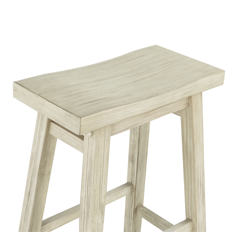 Pemberly Row Acacia Wood Backless Saddle Counter Stool in Sawgrass