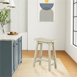 Pemberly Row Acacia Wood Backless Saddle Counter Stool in Sawgrass