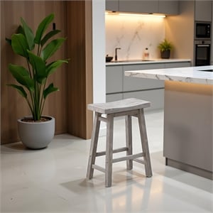 Pemberly Row Acacia Wood Saddle Counter Stool with Footrests in Storm Gray